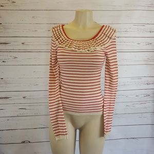 Vtg Sonia Rykiel Striped Wool Top w Ruffles Sz 38